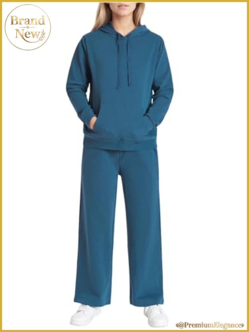 Women's Petite Cotton Sweatsuit 2 Piece Hoodie & Wide Leg Sweatpants Set